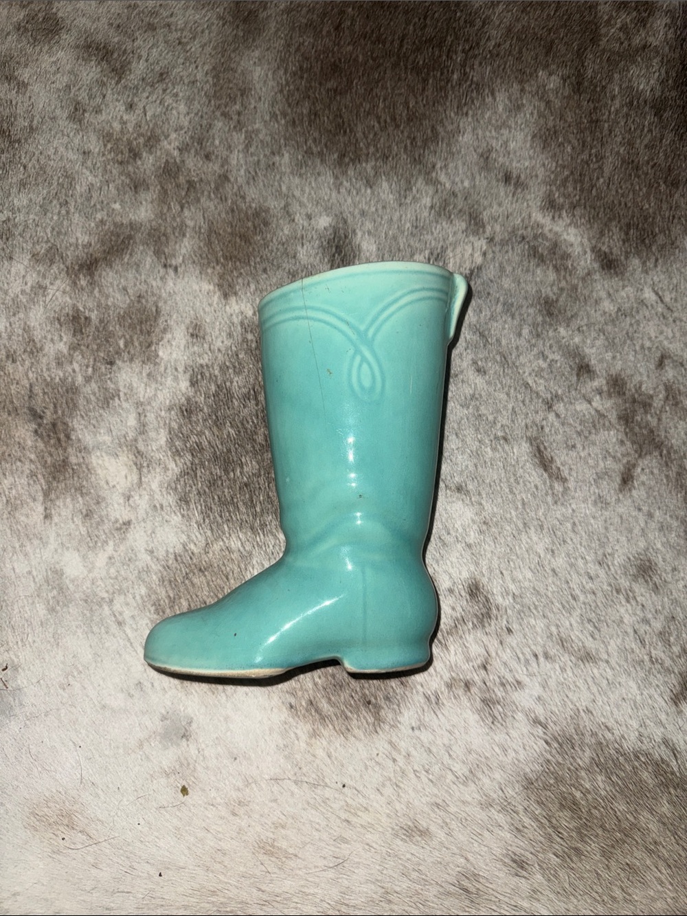 Vintage Turquoise Ceramic Boot Planter - 7in